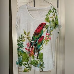 Cute dressy, playful parrot top from Chico’s.